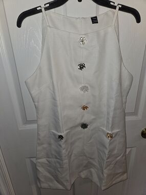 Womens L 8/10White Floral-Embellished Mini Dress - Unknown Brand